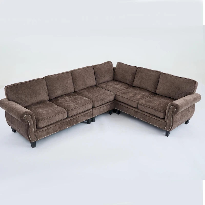 Canapé modulaire sectionnel en L gris clair, en chenille, 6 places