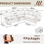 Canapé modulaire sectionnel en L gris clair, en chenille, 6 places