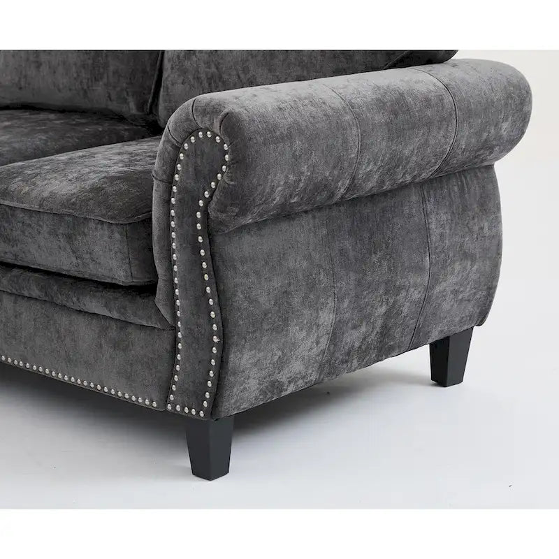 Canapé modulaire sectionnel en L gris clair, en chenille, 6 places