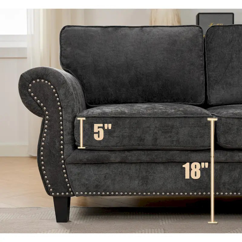 Canapé modulaire sectionnel en L gris clair, en chenille, 6 places