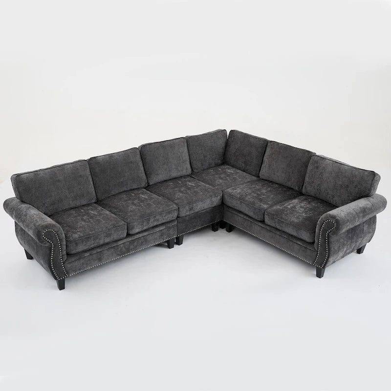 Canapé modulaire sectionnel en L gris clair, en chenille, 6 places