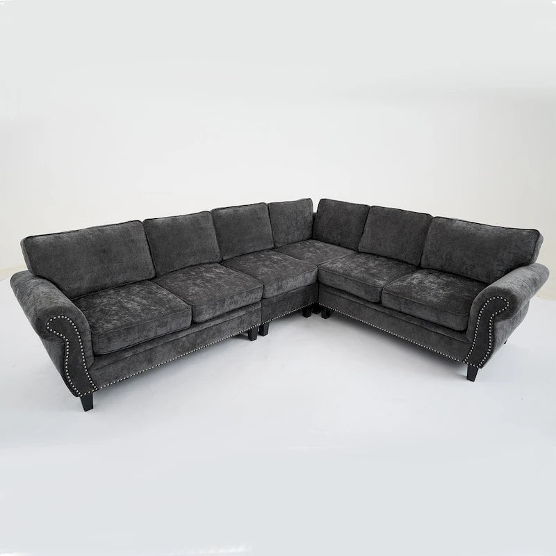 Canapé modulaire sectionnel en L gris clair, en chenille, 6 places