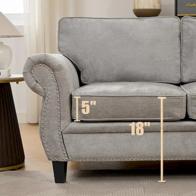 Canapé modulaire sectionnel en L gris clair, en chenille, 6 places
