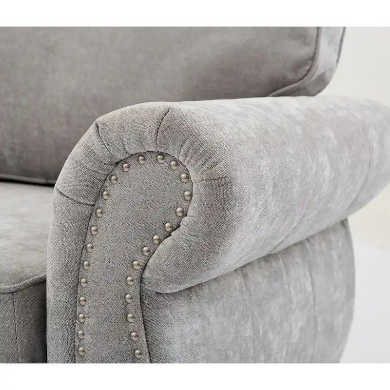 Canapé modulaire sectionnel en L gris clair, en chenille, 6 places