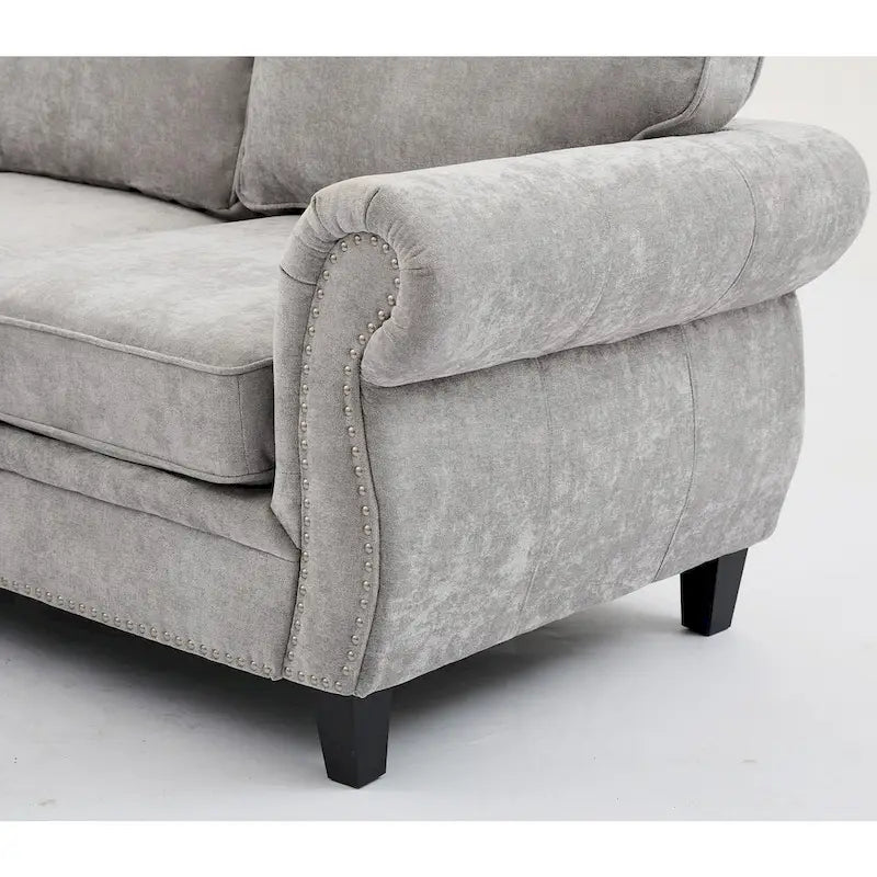 Canapé modulaire sectionnel en L gris clair, en chenille, 6 places