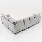 Canapé modulaire sectionnel en L gris clair, en chenille, 6 places