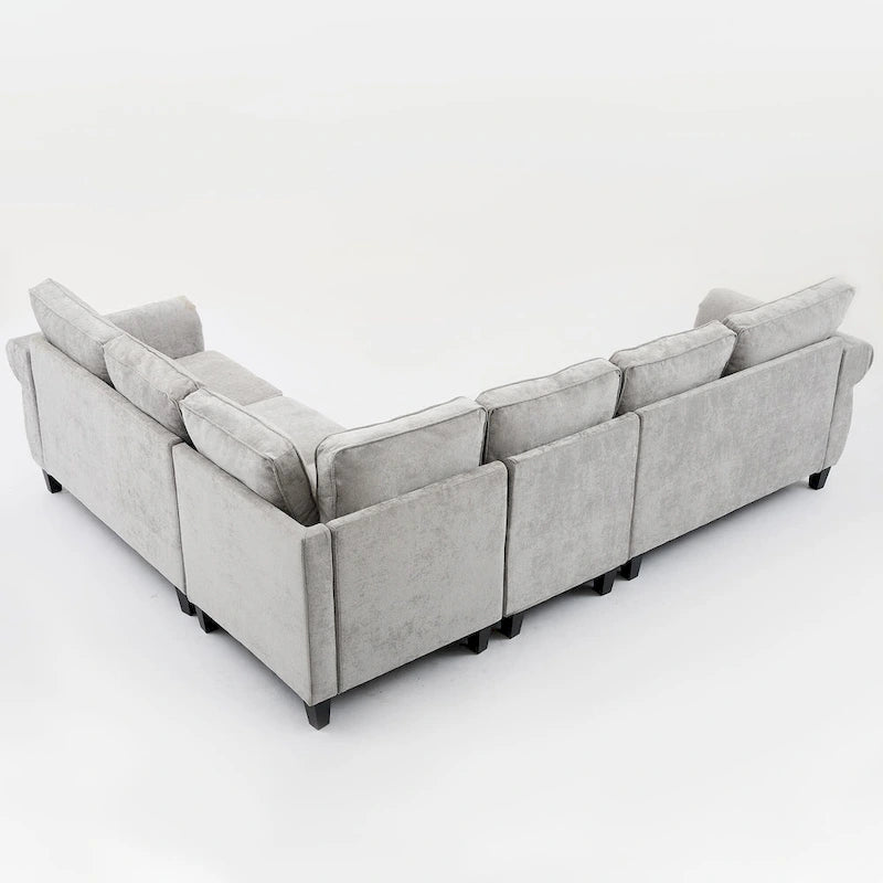Canapé modulaire sectionnel en L gris clair, en chenille, 6 places