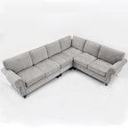 Canapé modulaire sectionnel en L gris clair, en chenille, 6 places