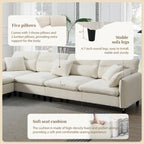 Canapé d'angle en L noir/gris/beige avec pouf, 4 places