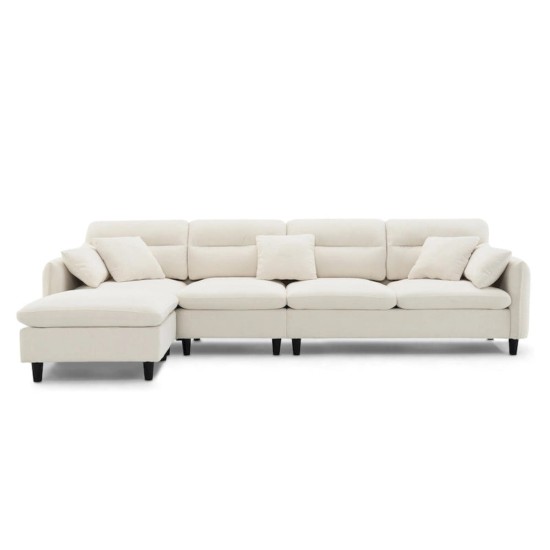 Canapé d'angle en L noir/gris/beige avec pouf, 4 places