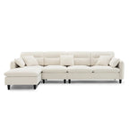 Canapé d'angle en L noir/gris/beige avec pouf, 4 places