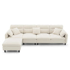 Canapé d'angle en L noir/gris/beige avec pouf, 4 places