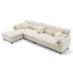 Canapé d'angle en L noir/gris/beige avec pouf, 4 places