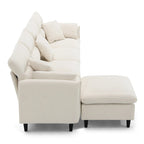 Canapé d'angle en L noir/gris/beige avec pouf, 4 places