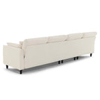 Canapé d'angle en L noir/gris/beige avec pouf, 4 places