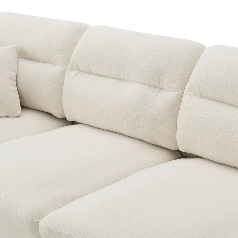 Canapé d'angle en L noir/gris/beige avec pouf, 4 places