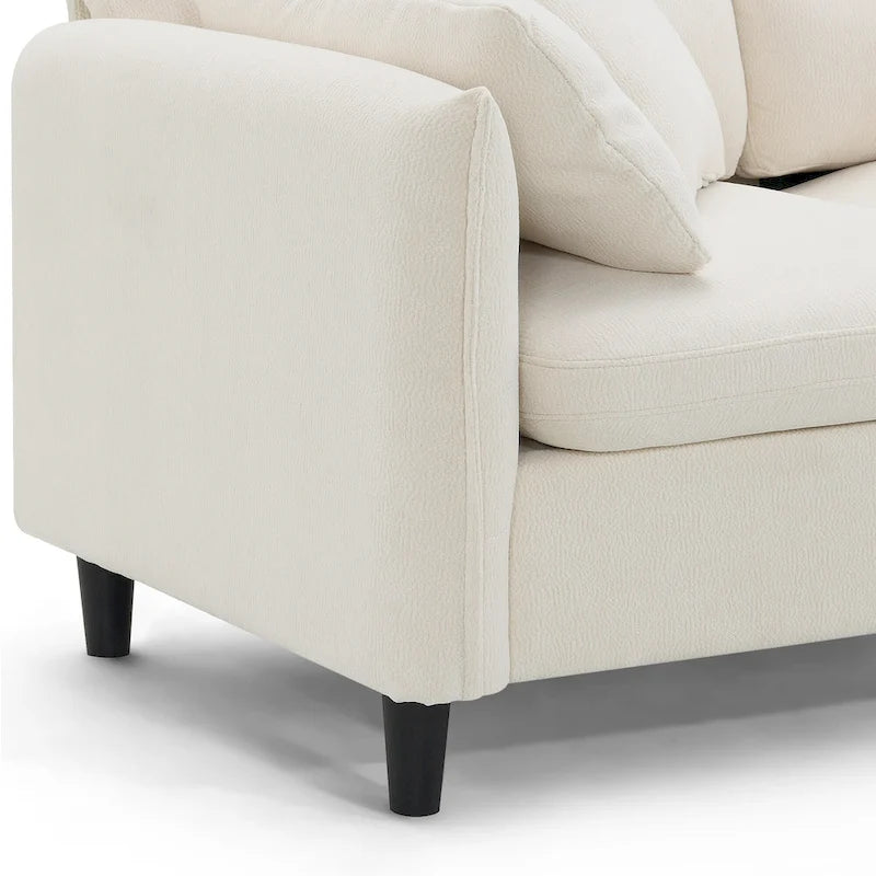 Canapé d'angle en L noir/gris/beige avec pouf, 4 places
