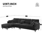 Canapé d'angle en L noir/gris/beige avec pouf, 4 places