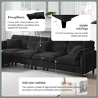 Canapé d'angle en L noir/gris/beige avec pouf, 4 places