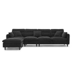 Canapé d'angle en L noir/gris/beige avec pouf, 4 places