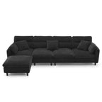 Canapé d'angle en L noir/gris/beige avec pouf, 4 places
