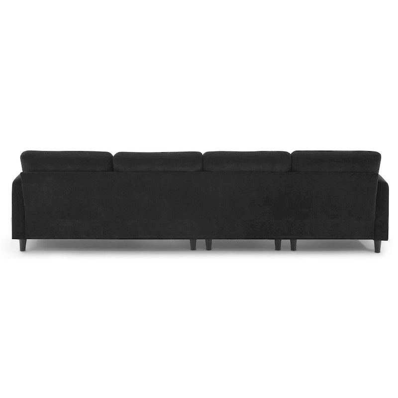 Canapé d'angle en L noir/gris/beige avec pouf, 4 places