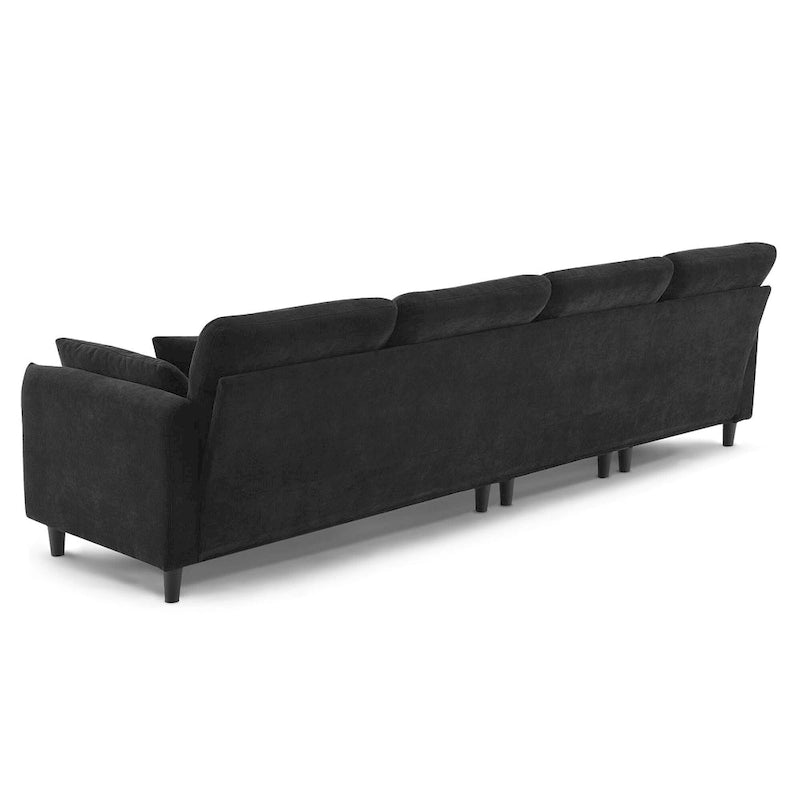 Canapé d'angle en L noir/gris/beige avec pouf, 4 places