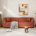 Canapé incurvé 3 places en tissu bouclé orange/beige