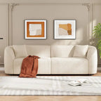 Canapé incurvé 3 places en tissu bouclé orange/beige