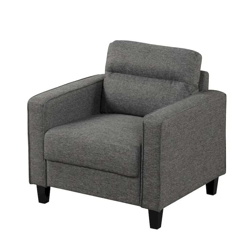 Fauteuil d'appoint gris avec accoudoirs, une place, pieds en bois massif