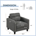 Fauteuil d'appoint gris avec accoudoirs, une place, pieds en bois massif