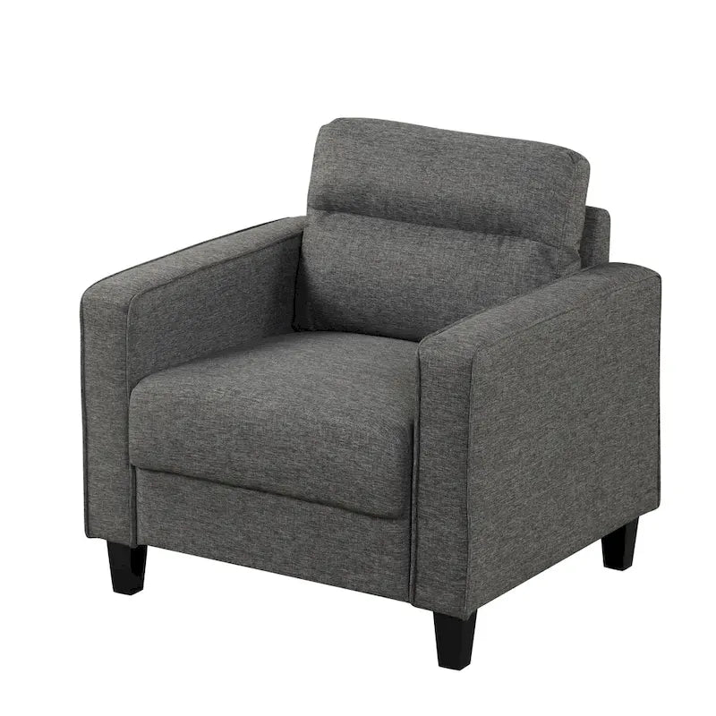 Fauteuil d'appoint gris avec accoudoirs, une place, pieds en bois massif