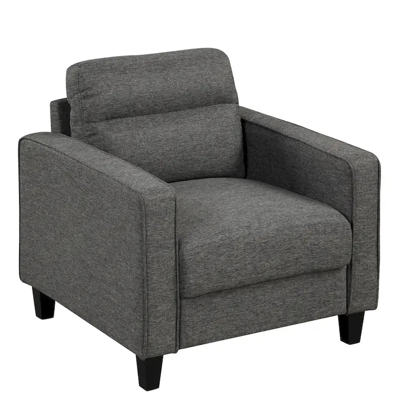 Fauteuil d'appoint gris avec accoudoirs, une place, pieds en bois massif