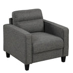 Fauteuil d'appoint gris avec accoudoirs, une place, pieds en bois massif