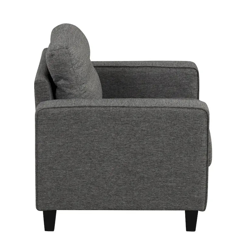 Fauteuil d'appoint gris avec accoudoirs, une place, pieds en bois massif