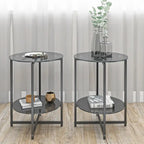 Table d'appoint ronde en verre trempé, noire et transparente, lot de 2