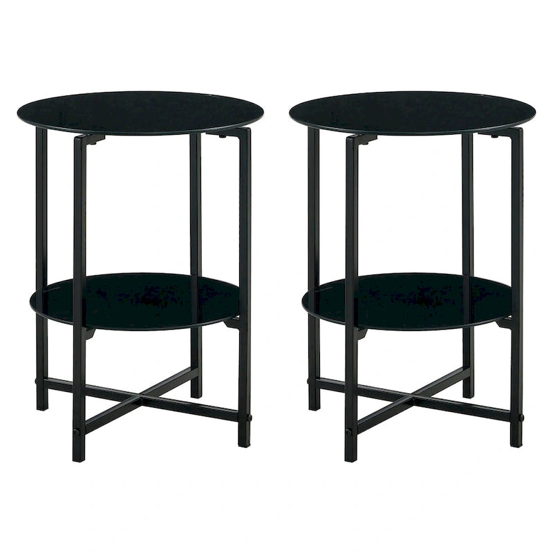 Table d'appoint ronde en verre trempé, noire et transparente, lot de 2