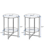 Table d'appoint ronde en verre trempé, noire et transparente, lot de 2