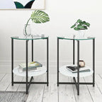 Table d'appoint ronde en verre trempé, noire et transparente, lot de 2