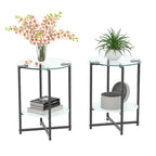 Table d'appoint ronde en verre trempé, noire et transparente, lot de 2