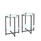 Table d'appoint ronde en verre trempé, noire et transparente, lot de 2