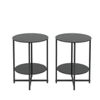 Table d'appoint ronde en verre trempé, noire et transparente, lot de 2