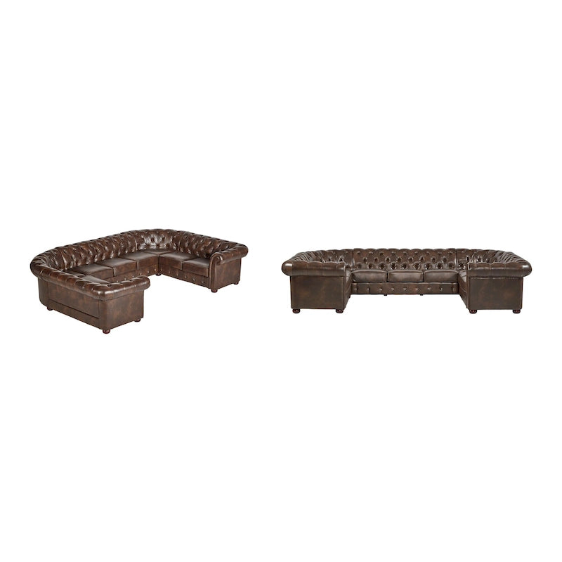 Canapé d'angle Chesterfield en U, 9 places, capitonné, plusieurs coloris