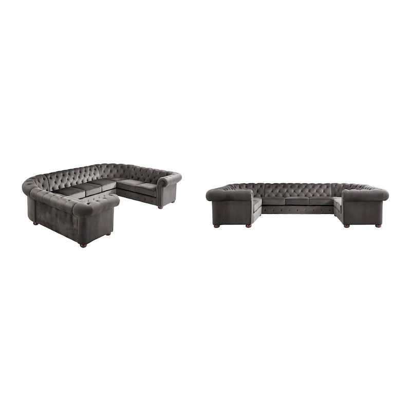 Canapé d'angle Chesterfield en U, 9 places, capitonné, plusieurs coloris