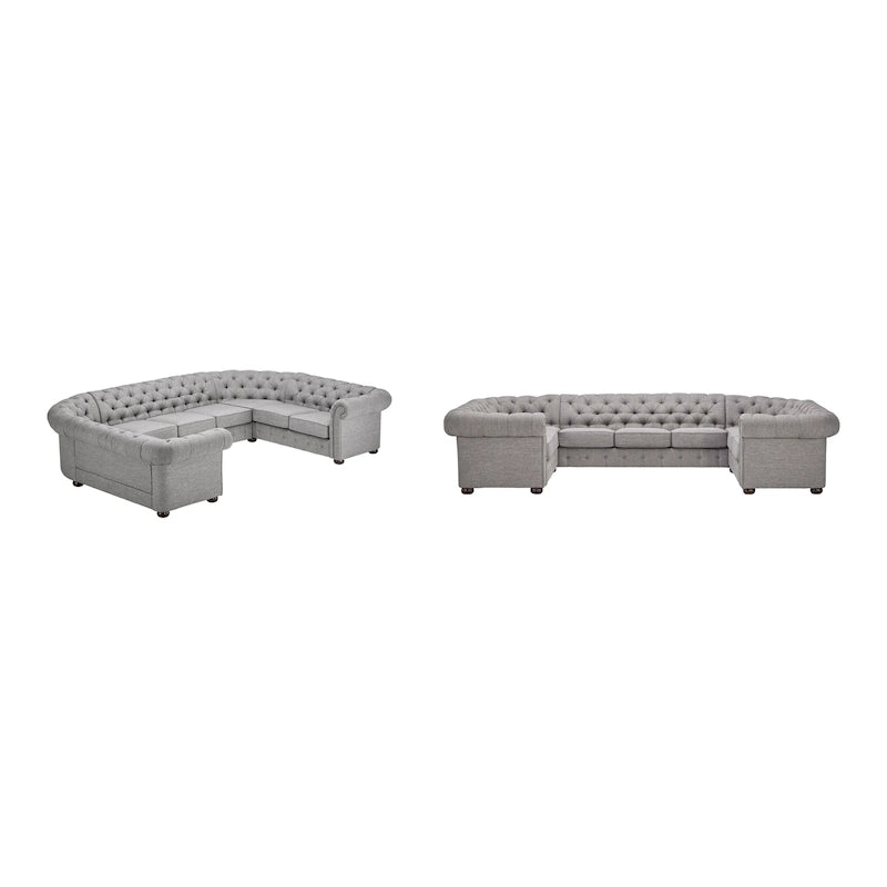 Canapé d'angle Chesterfield en U, 9 places, capitonné, plusieurs coloris