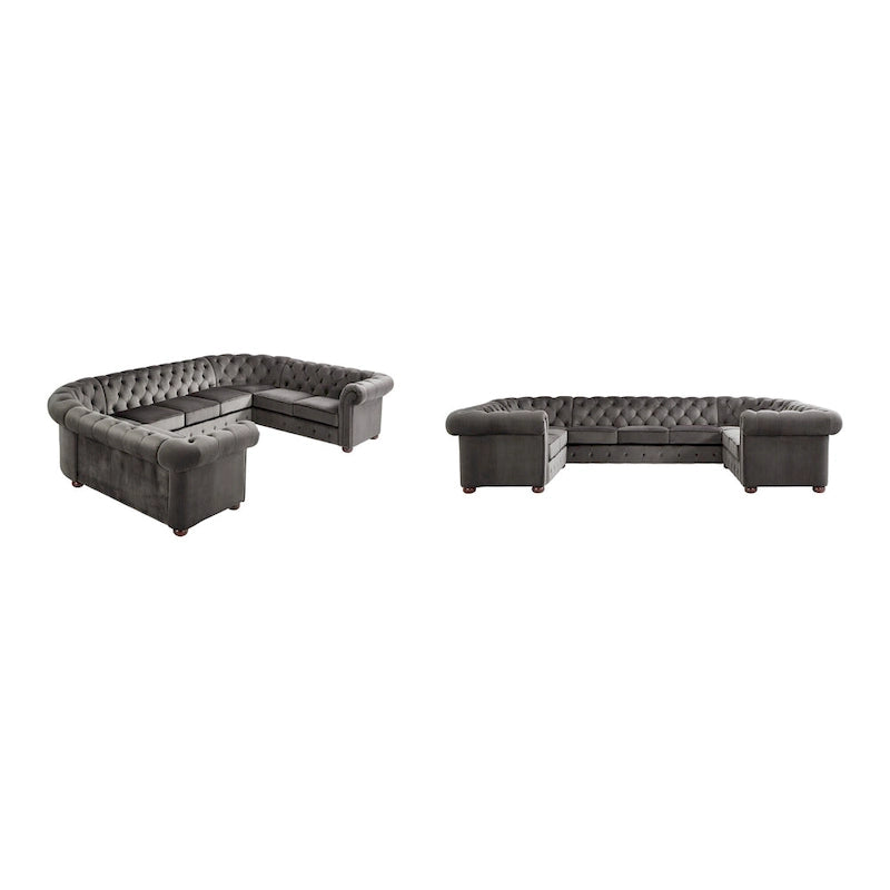 Canapé d'angle Chesterfield en U, 9 places, capitonné, plusieurs coloris