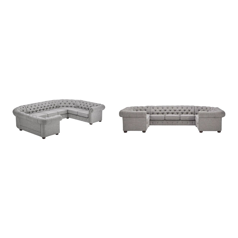 Canapé d'angle Chesterfield en U, 9 places, capitonné, plusieurs coloris