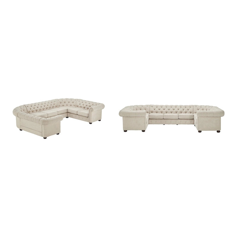 Canapé d'angle Chesterfield en U, 9 places, capitonné, plusieurs coloris