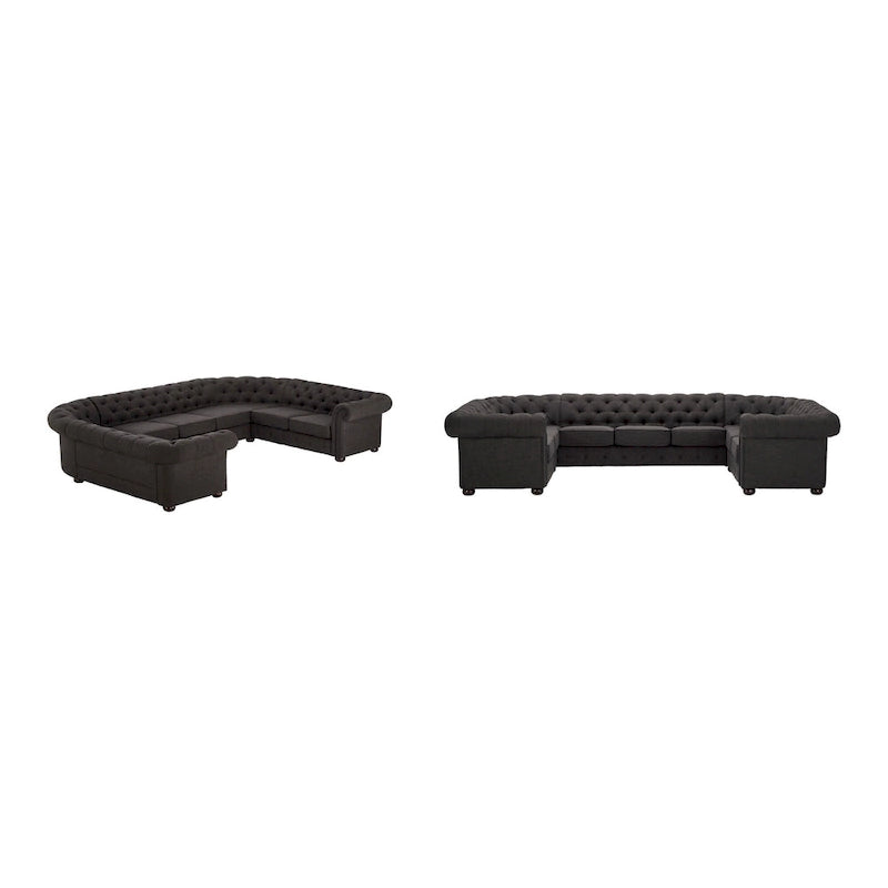 Canapé d'angle Chesterfield en U, 9 places, capitonné, plusieurs coloris