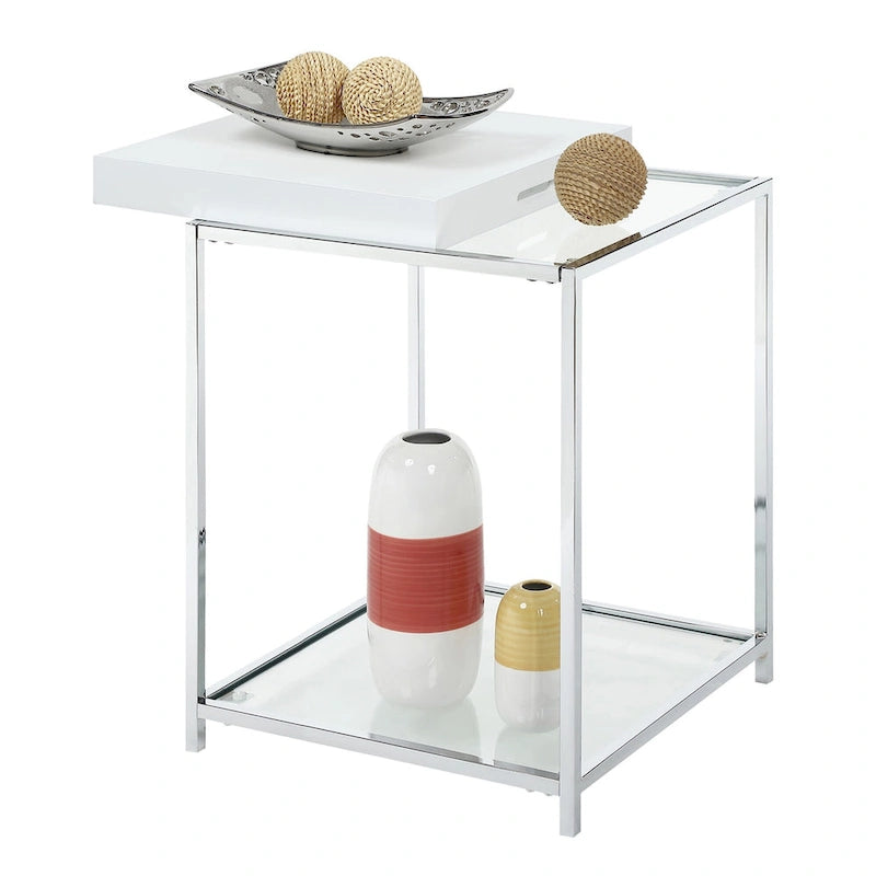 Noir / Blanc / Bambou / Gris / Écume de mer – Table d'appoint à 2 étagères avec plateau amovible